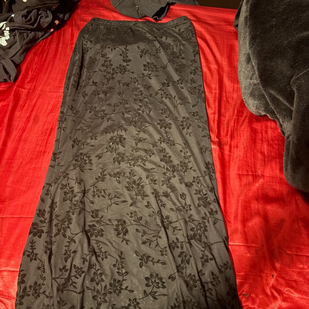 SO Black and Red Maxi Slip Skirt for Cocktail